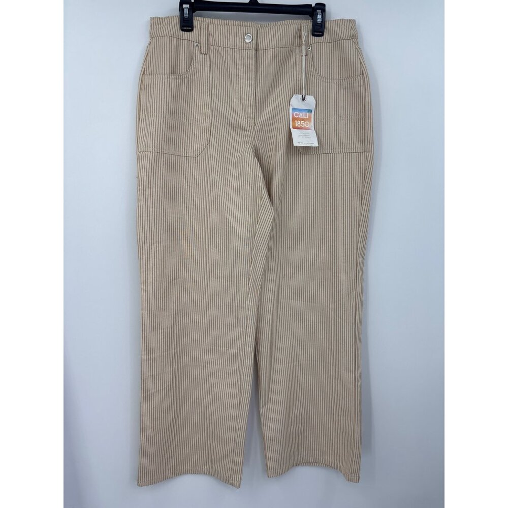 Cali 1850 Striped Wide Leg Pant Tan Size 13 NEW